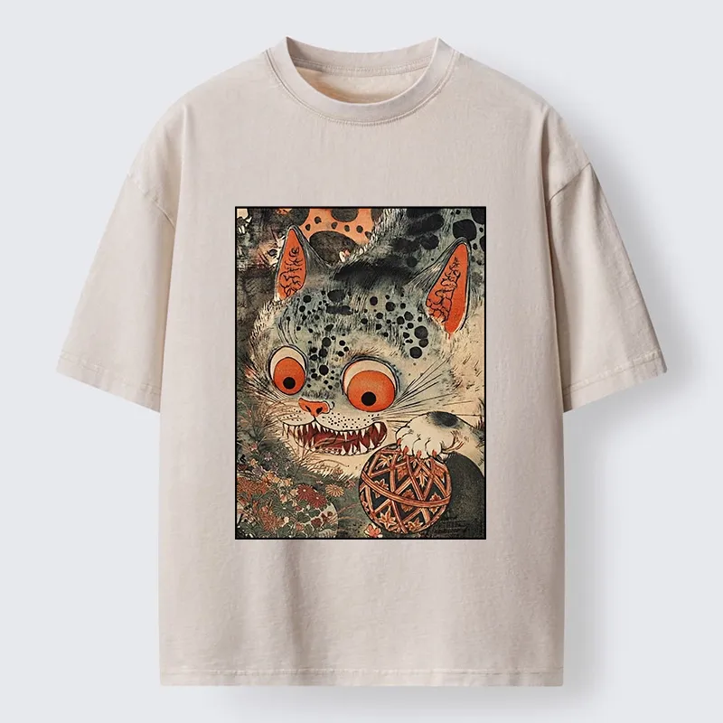 Tokyo‑Tiger Funny Yokai Cat Washed T‑Shirt
