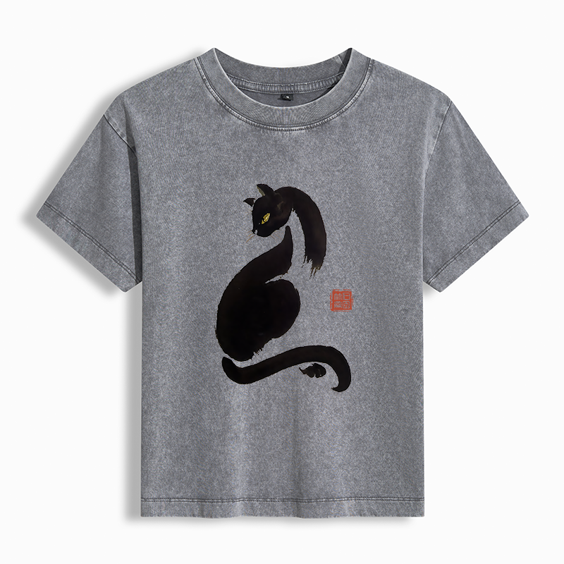 Tokyo-Tiger Elegant Black Cat Japan Women's Washed T-shirt