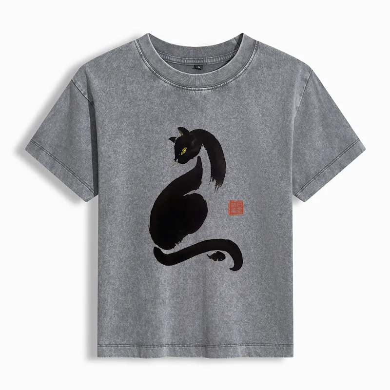 Tokyo-Tiger Elegant Black Cat Japan Women's Washed T-shirt