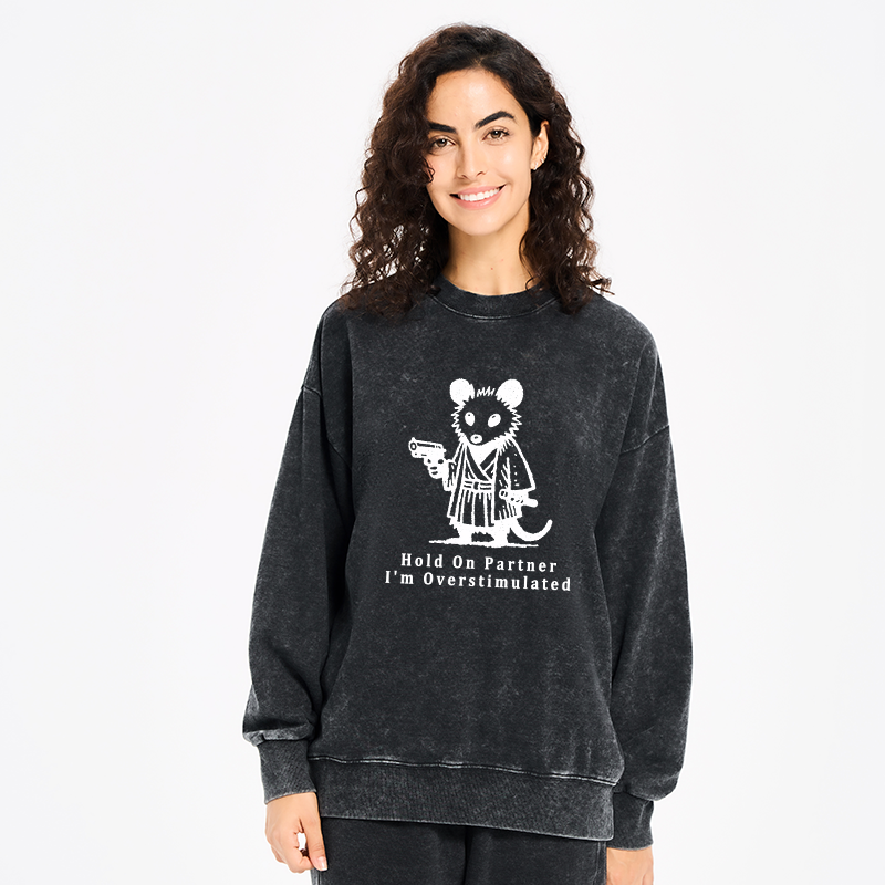 Tokyo-Tiger Funny Possum Samurai Washed Sweatshirt