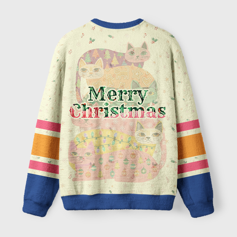Tokyo-Tiger The Cat Stack Fuzzy Christmas Ugly Sweatshirt