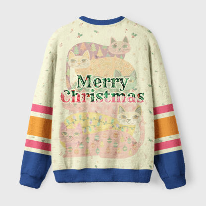 Tokyo-Tiger The Cat Stack Fuzzy Christmas Ugly Sweatshirt