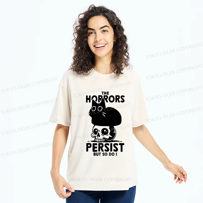 Tokyo-Tiger Cat And Skull Washed T-Shirt