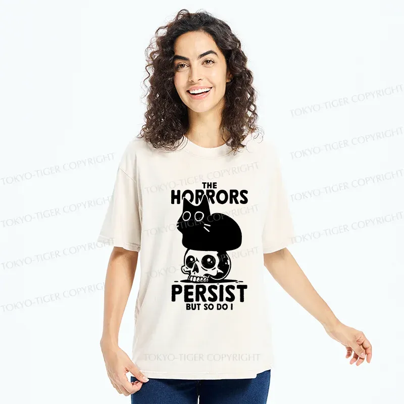 Tokyo-Tiger Cat And Skull Washed T-Shirt