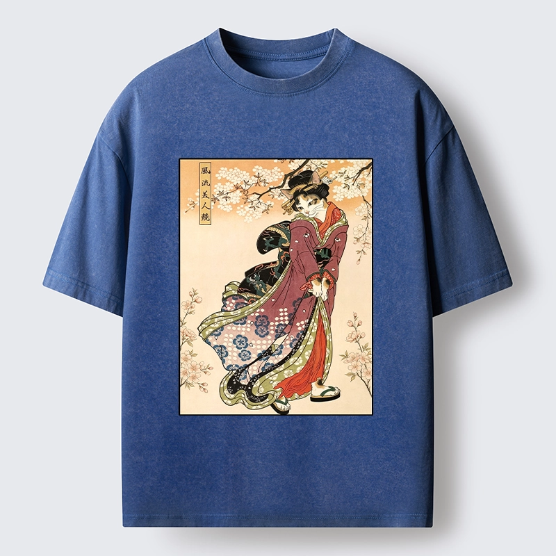 Tokyo‑Tiger Kimono Cat Art Washed T‑Shirt