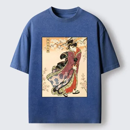 Tokyo‑Tiger Kimono Cat Art Washed T‑Shirt