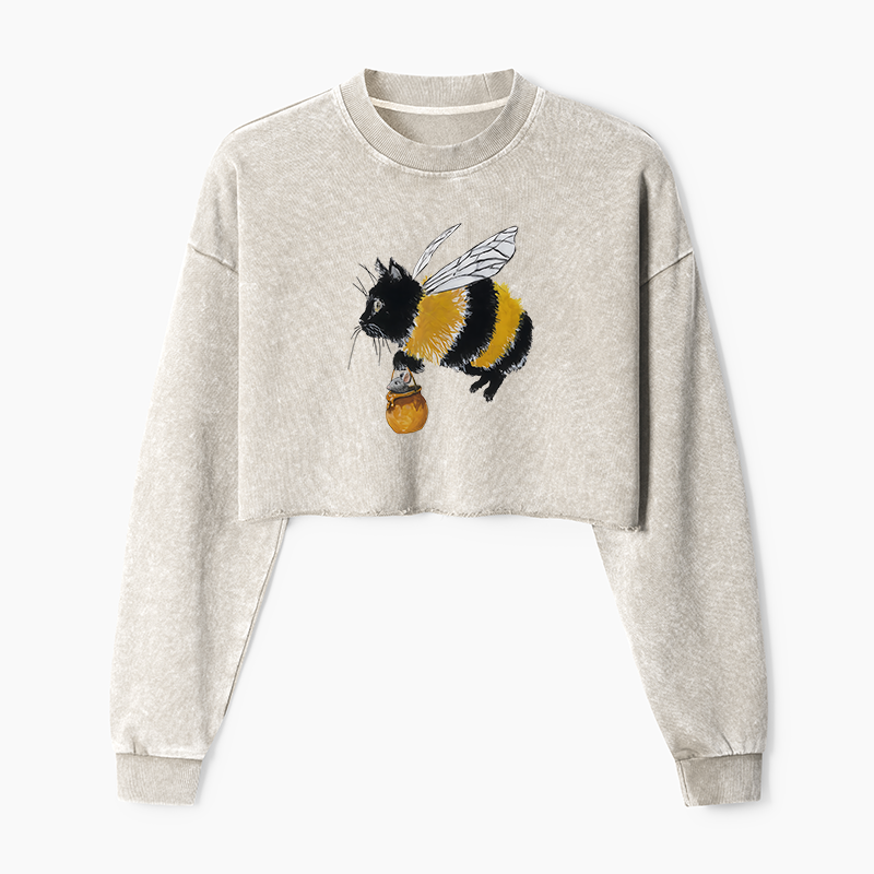 Tokyo-Tiger Catbee Funny Washed Crop Sweatshirt