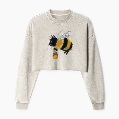 Tokyo-Tiger Catbee Funny Washed Crop Sweatshirt