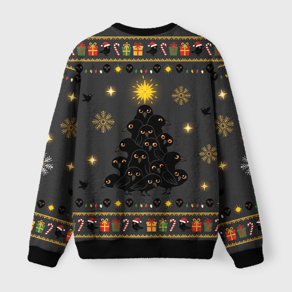 Tokyo-Tiger Crow Christmas Tree Fuzzy Christmas Ugly Sweatshirt