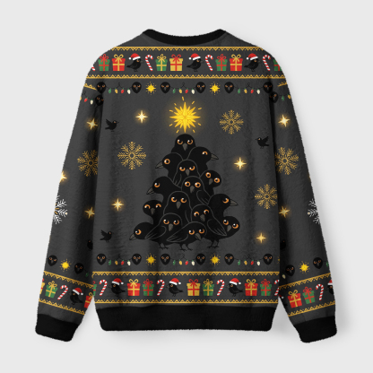 Tokyo-Tiger Crow Christmas Tree Fuzzy Christmas Ugly Sweatshirt