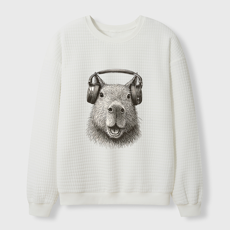 Tokyo-Tiger Capybara Listening To Music Waffle Sweatshirt