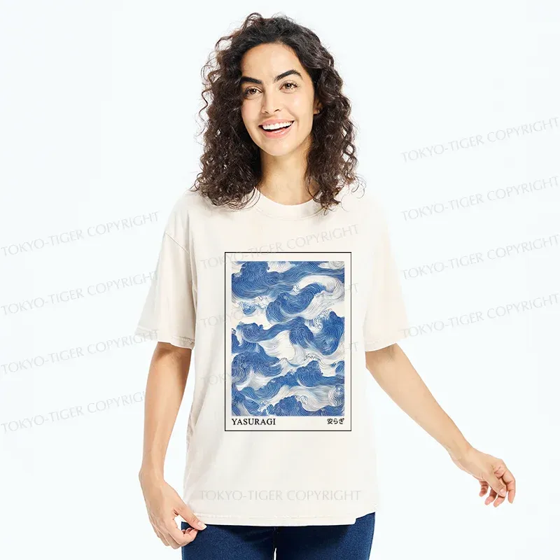 Tokyo-Tiger Japanese Retro Art Wave Washed T-Shirt