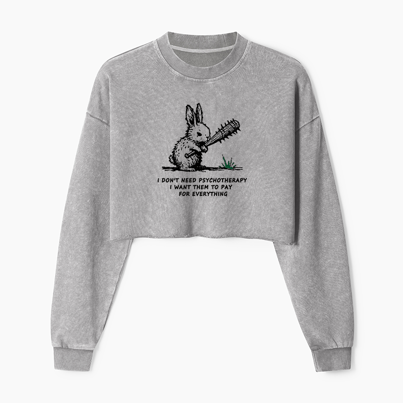 Tokyo-Tiger Violent Rabbit Funny Washed Crop Sweatshirt