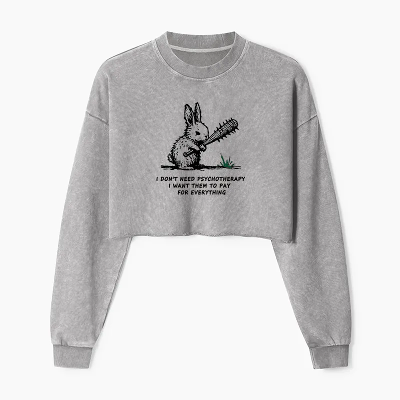 Tokyo-Tiger Violent Rabbit Funny Washed Crop Sweatshirt