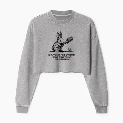 Tokyo-Tiger Violent Rabbit Funny Washed Crop Sweatshirt