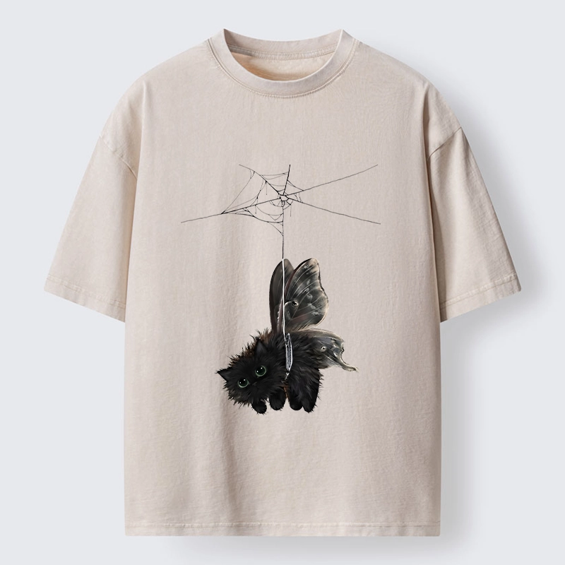 Tokyo‑Tiger Spooky Web Cat Creature Washed T‑Shirt