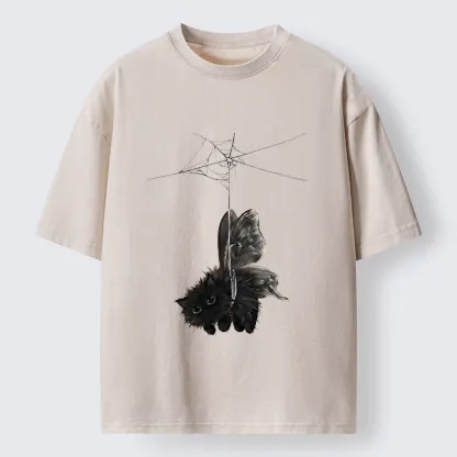 Tokyo‑Tiger Spooky Web Cat Creature Washed T‑Shirt