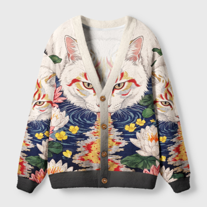 Tokyo-Tiger Lotus Cat Ugly Cardigan Sweater