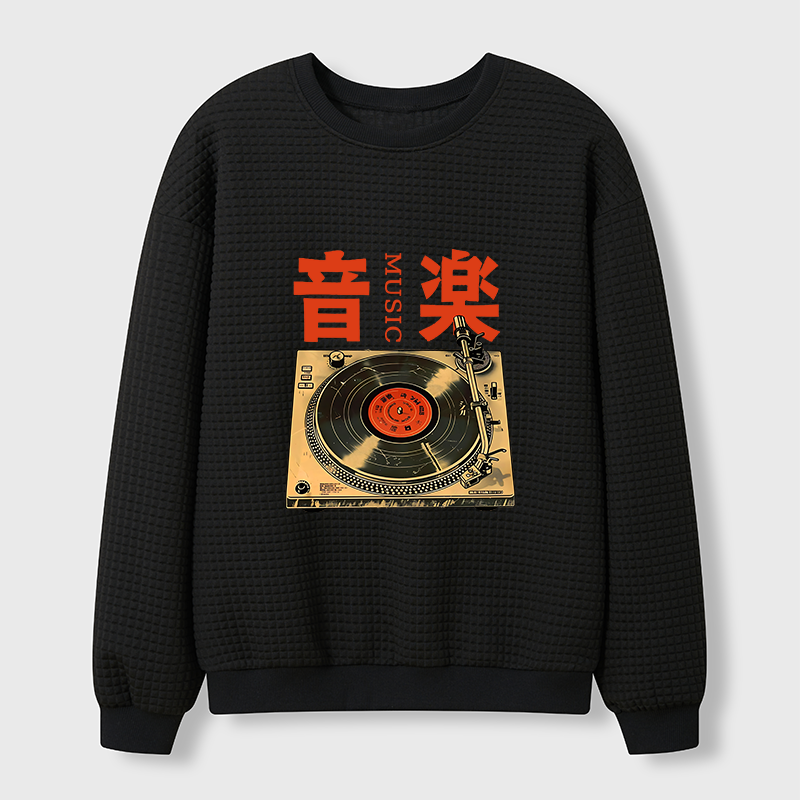 Tokyo-Tiger Retro Music Record Player Waffle Sweatshirt