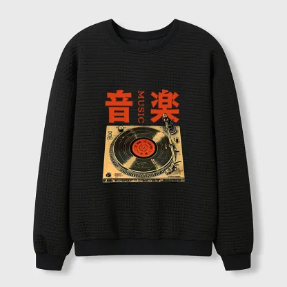 Tokyo-Tiger Retro Music Record Player Waffle Sweatshirt
