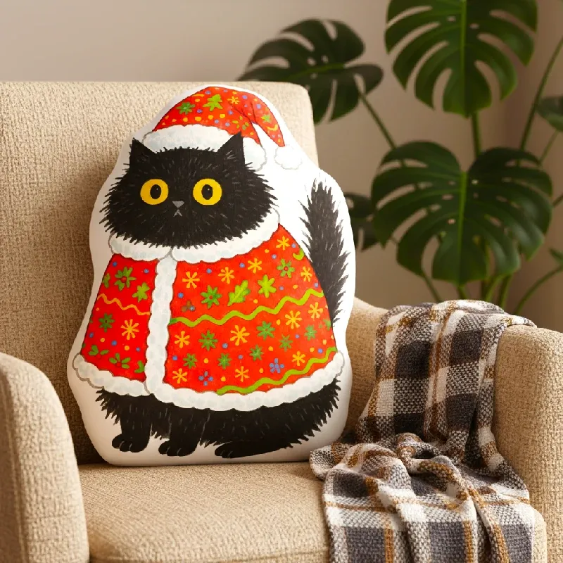 Tokyo-Tiger Cat Wearing Santa Hat Shaped Throw Pillow