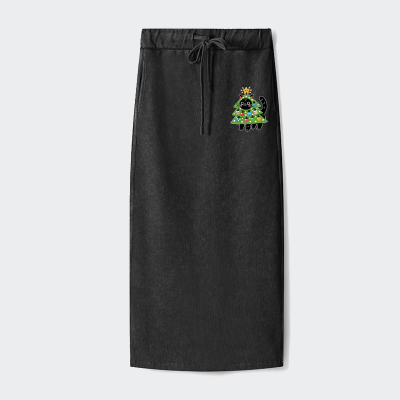 Tokyo-Tiger Christmas Tree Cat Washed Terry Skirt
