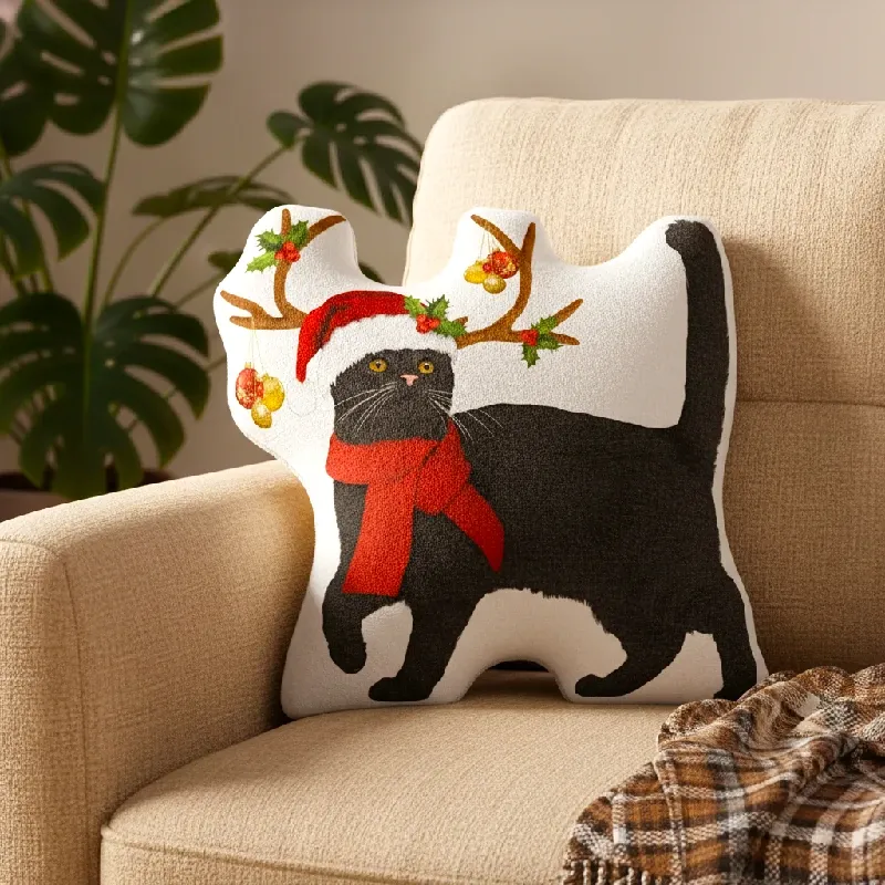 Tokyo-Tiger Christmas Black Cat Shaped Throw Pillow