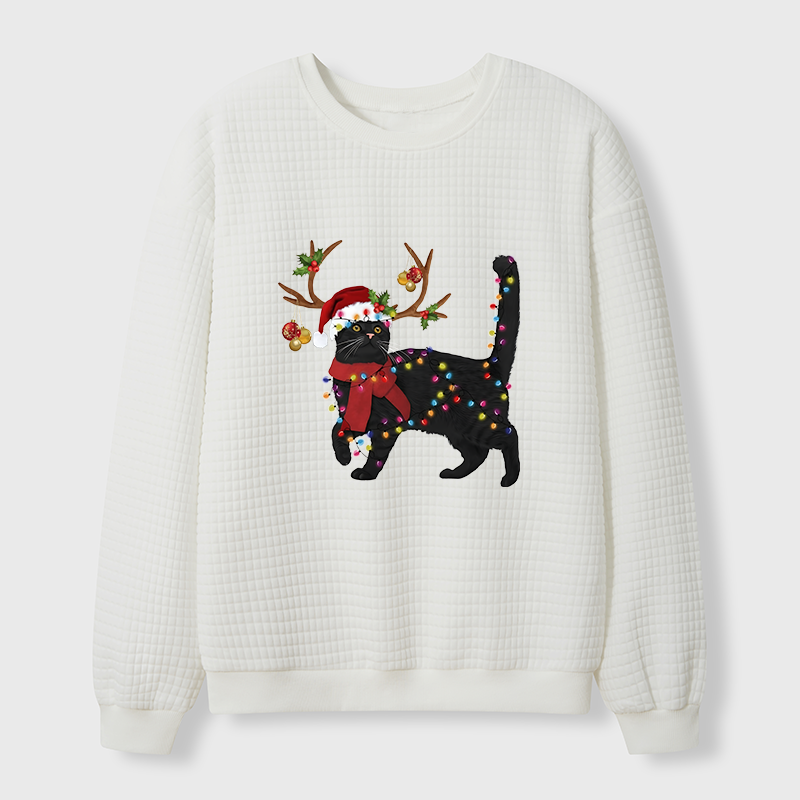 Tokyo-Tiger Christmas Black Cat Waffle Sweatshirt