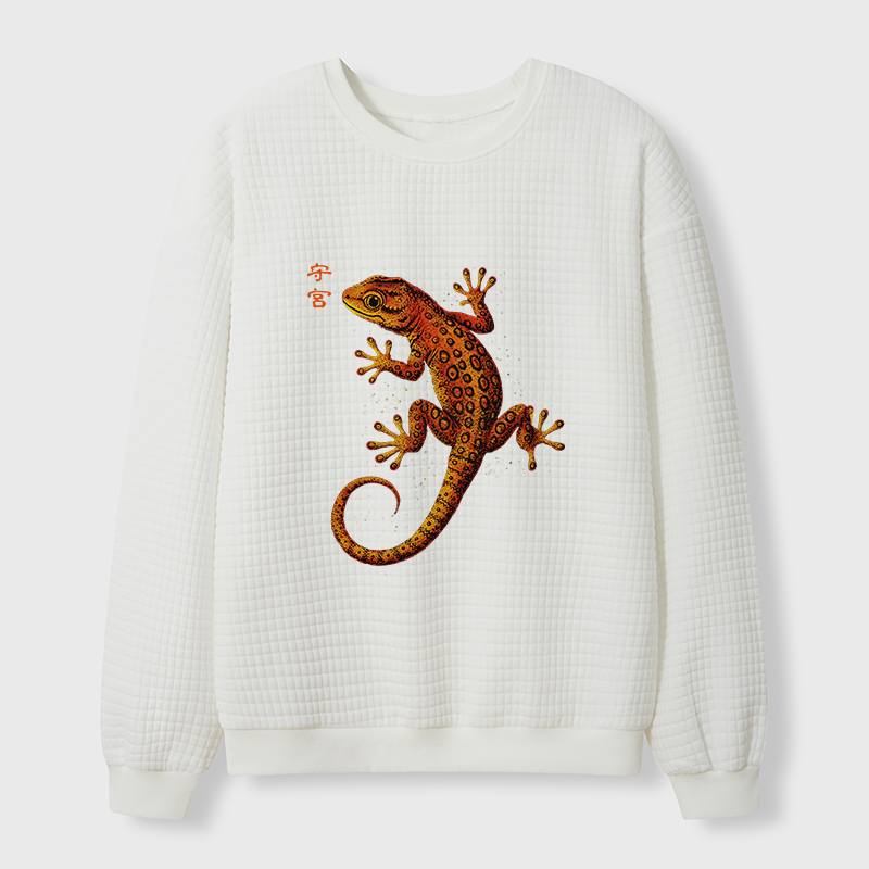 Tokyo-Tiger Retro Gecko Funny Waffle Sweatshirt