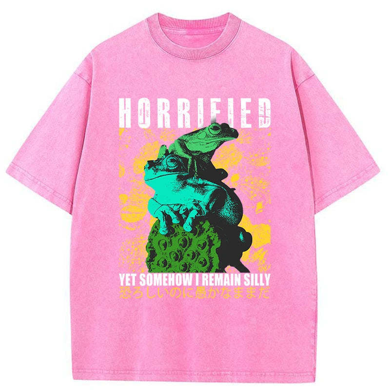 Tokyo-Tiger Horrified Two Frogs Funny Washed T-Shirt Sale