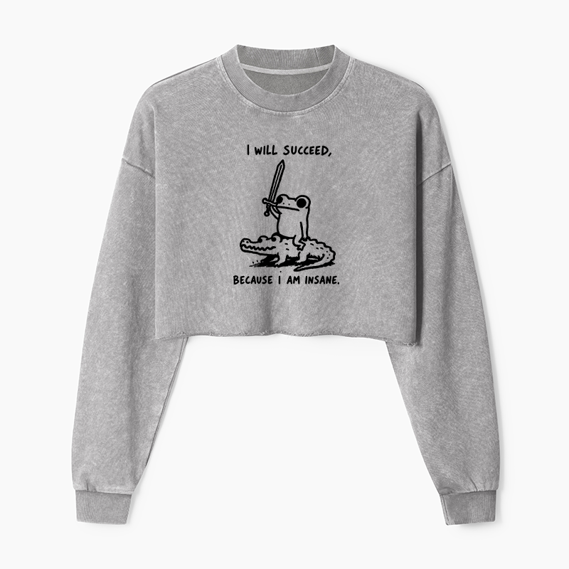 Tokyo-Tiger Warrior Frog Funny Meme Washed Crop Sweatshirt