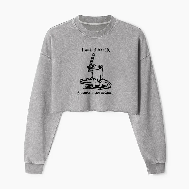 Tokyo-Tiger Warrior Frog Funny Meme Washed Crop Sweatshirt