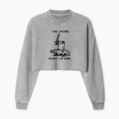 Tokyo-Tiger Warrior Frog Funny Meme Washed Crop Sweatshirt