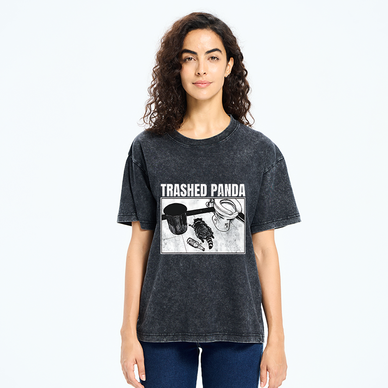 Tokyo-Tiger Trashed Panda Funny Washed T-Shirt