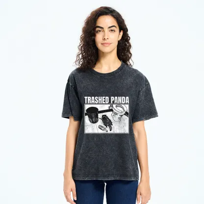 Tokyo-Tiger Trashed Panda Funny Washed T-Shirt