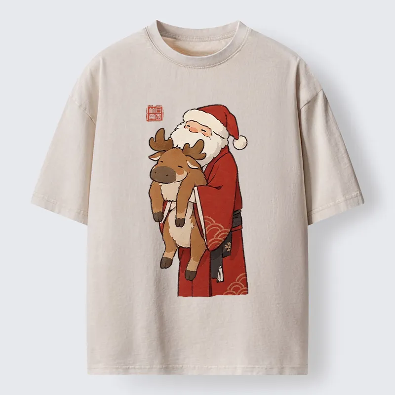 Tokyo‑Tiger Kimono Santa Hug Moose Washed T‑Shirt Sale