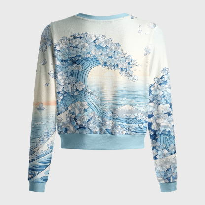 Tokyo-Tiger Crystal‑Cherry Blossom Wave Women's Lightweight Cardigan