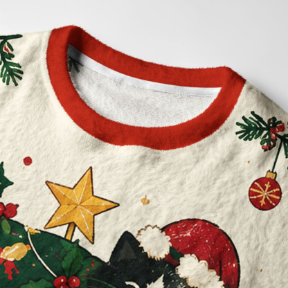 Tokyo-Tiger Stacked Christmas Cats Fuzzy Christmas Ugly Sweatshirt