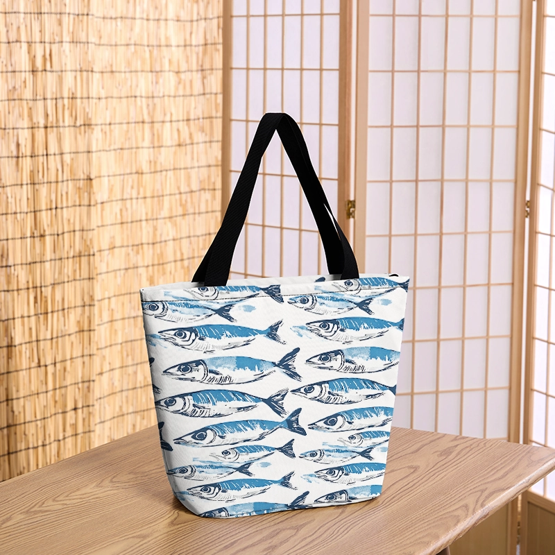 Tokyo-Tiger Oceanic Fish Zipper Tote Bag