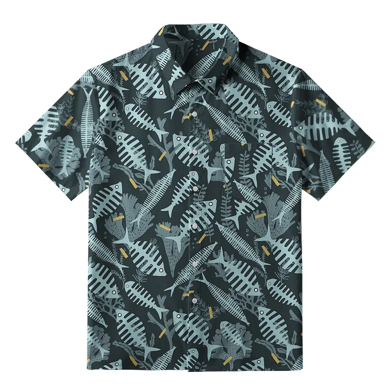 Tokyo-Tiger Marine Fish Bones Button-up Shirt Sale