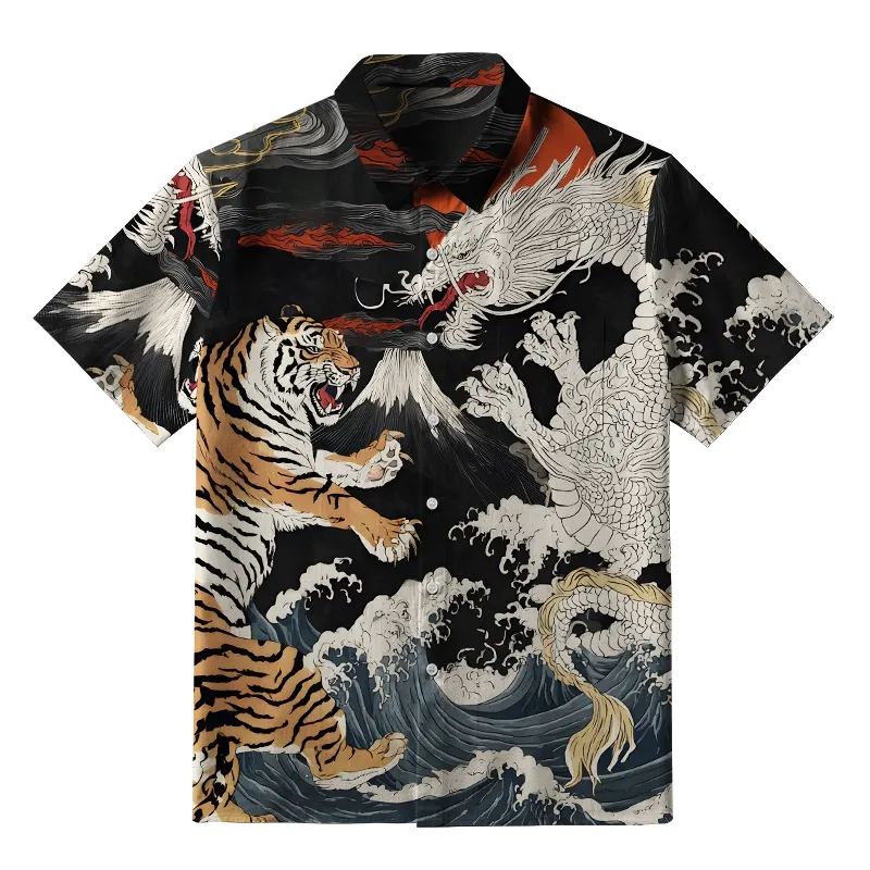 Tokyo-Tiger Fight Between Dragon And Tiger Button-up Shirt