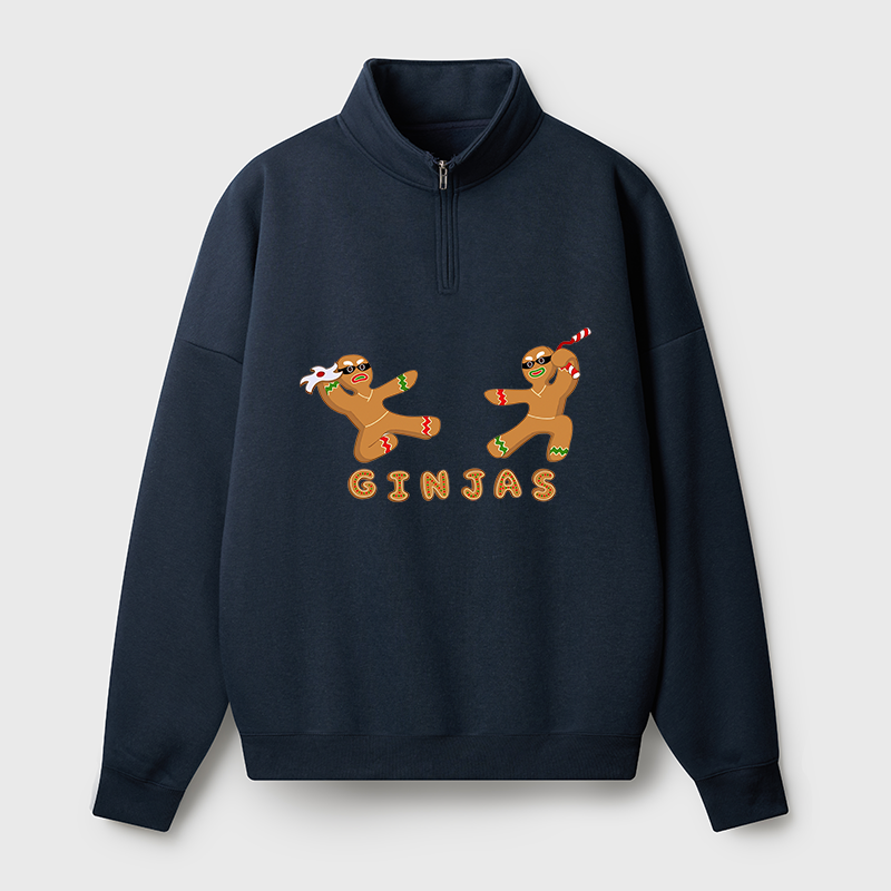 Tokyo-Tiger Gingerbread Ninja Half Zip Fleece Sweatshirt