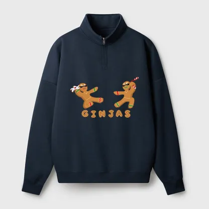 Tokyo-Tiger Gingerbread Ninja Half Zip Fleece Sweatshirt