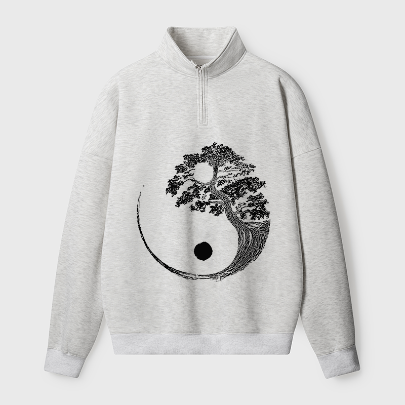 Tokyo-Tiger Yin-Yang Tai Chi Tree Half Zip Fleece Sweatshirt