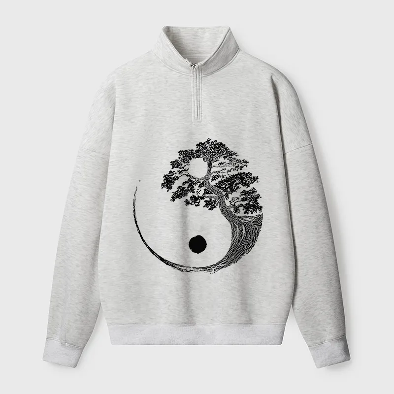 Tokyo-Tiger Yin-Yang Tai Chi Tree Half Zip Fleece Sweatshirt