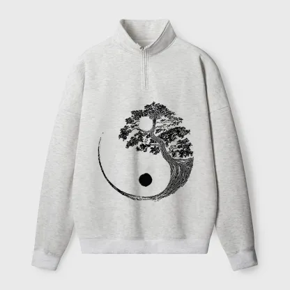 Tokyo-Tiger Yin-Yang Tai Chi Tree Half Zip Fleece Sweatshirt