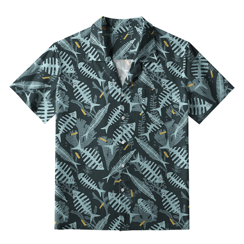 Tokyo-Tiger Marine Fish Bones Aloha Hawaiian Shirt