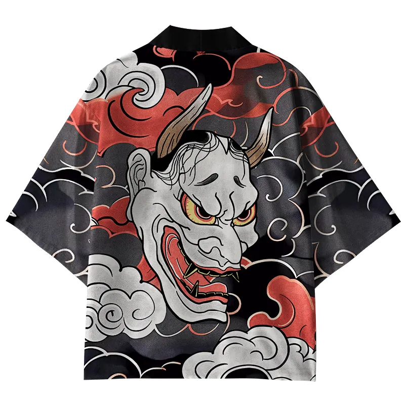 Tokyo-Tiger Japanese Oni Mask Kimono Cardigan