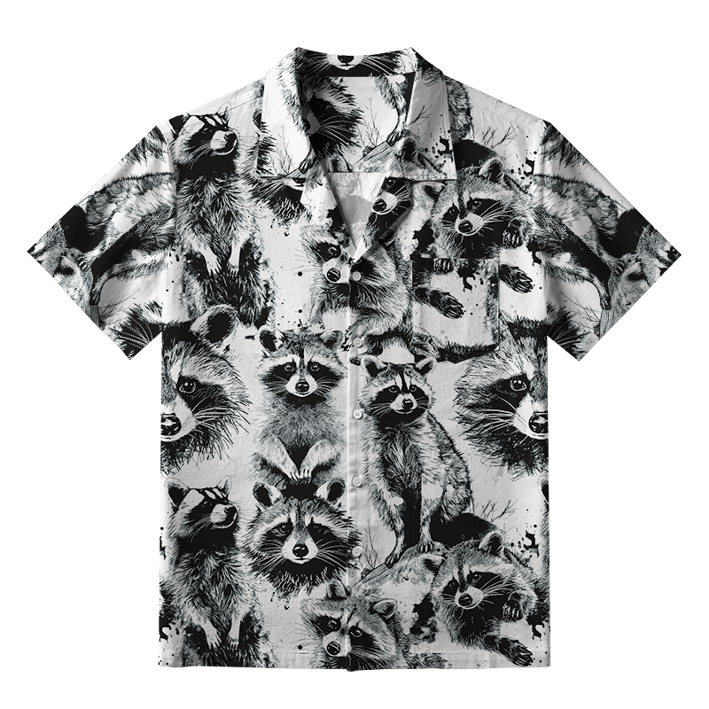 Tokyo-Tiger Playful Raccoon White Aloha Hawaiian Shirt