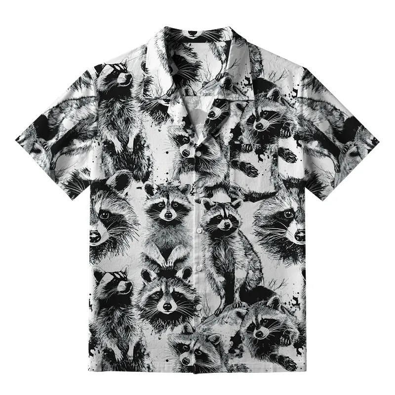 Tokyo-Tiger Playful Raccoon White Aloha Hawaiian Shirt Sale